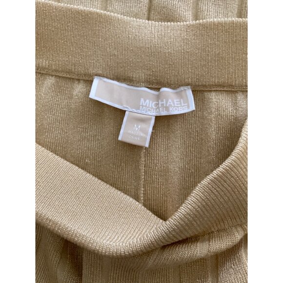 NWT Michael Kors Metallic Ribbed Knit Long Pleated Skirt Gold Varies - Picture 6 of 9